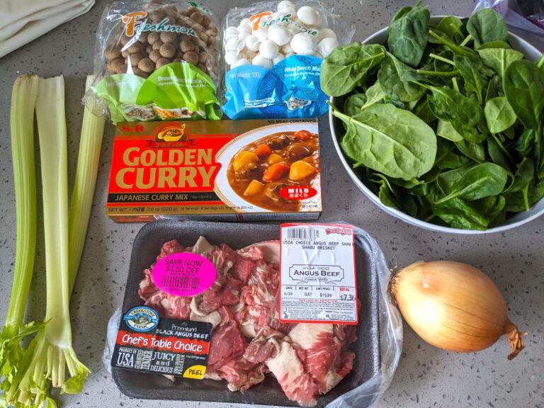 ingredients for shabu shabu spinach and mushroom curry