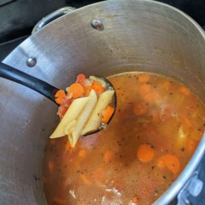 photo of pasta and vegetables in easy veggie and pasta soup