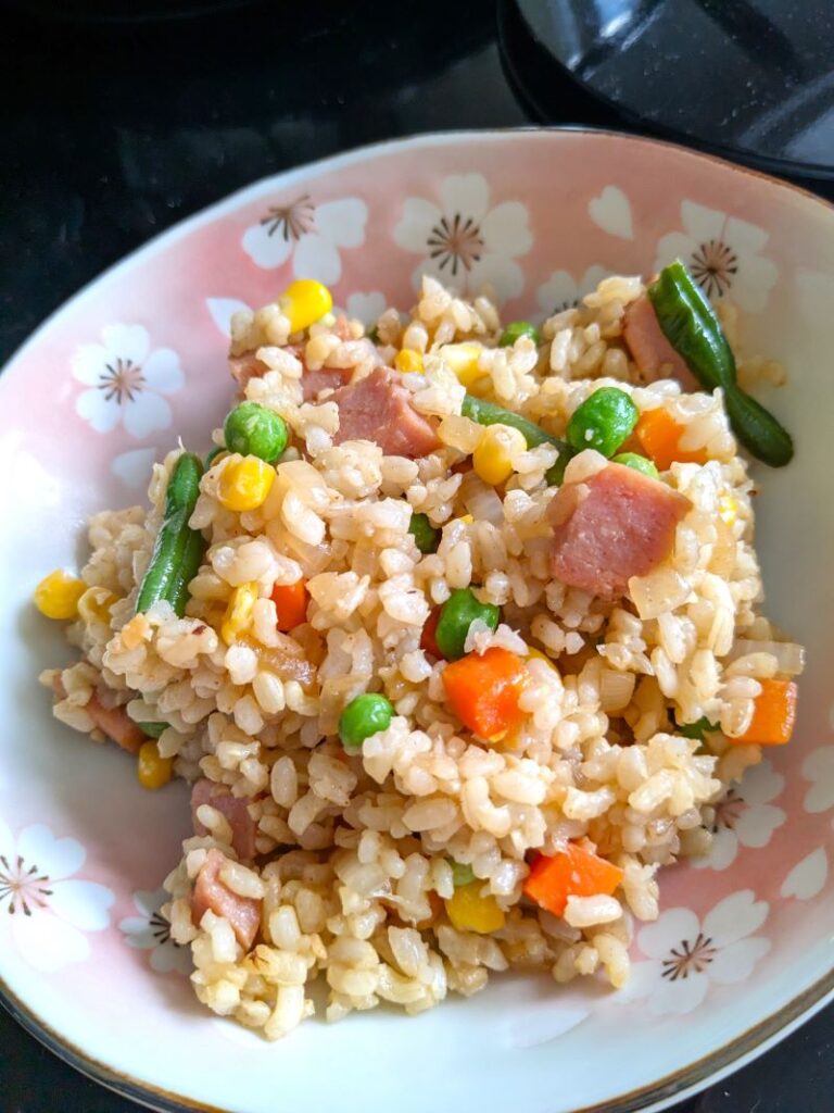 bowl of garlic fried rice with Spam Lite