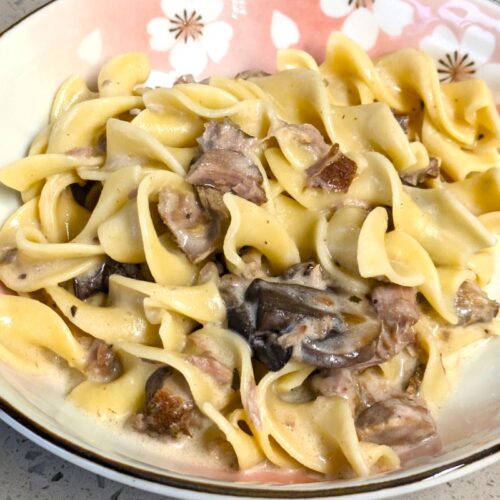 slow cooker lamb stroganoff without alcohol on a plate