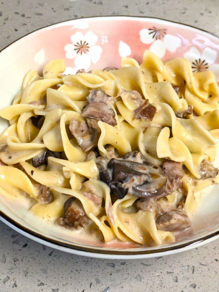 slow cooker lamb stroganoff without alcohol on a plate