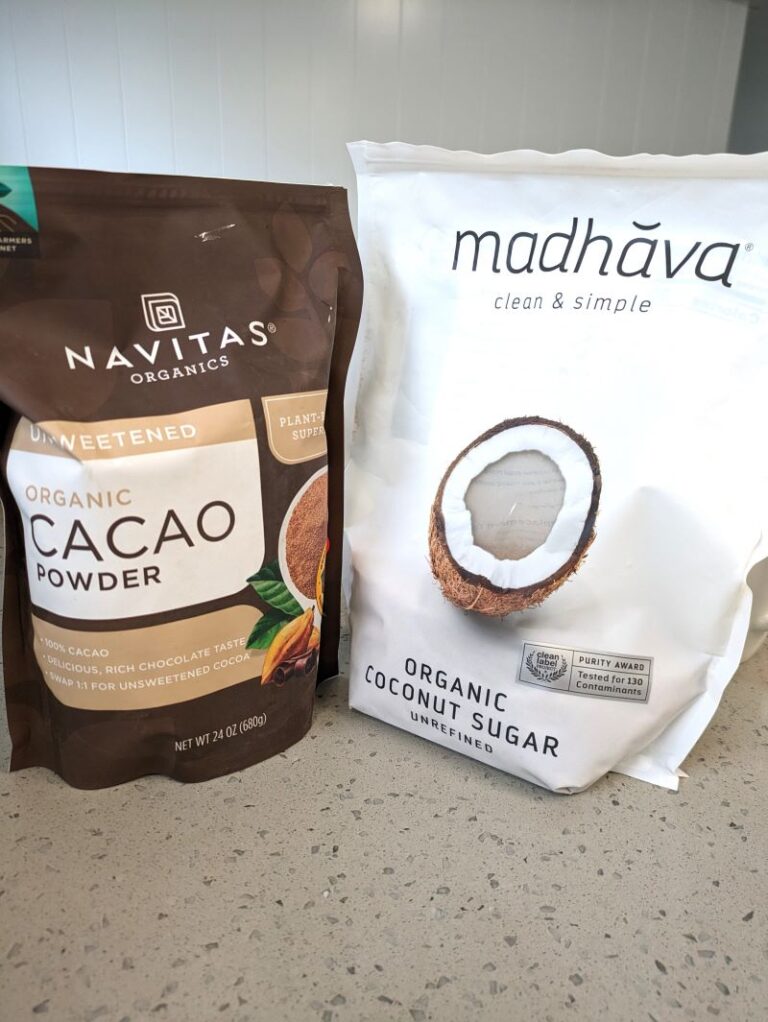 bags of cacao powder and coconut sugar