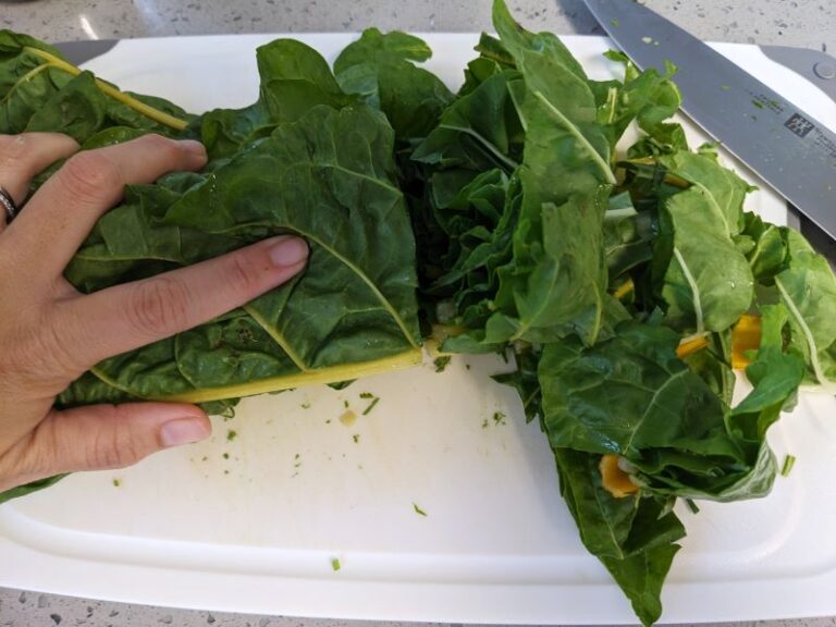 swiss chard on cutting board