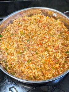 Hawaii-Style Spanish Rice without cheese in a pot