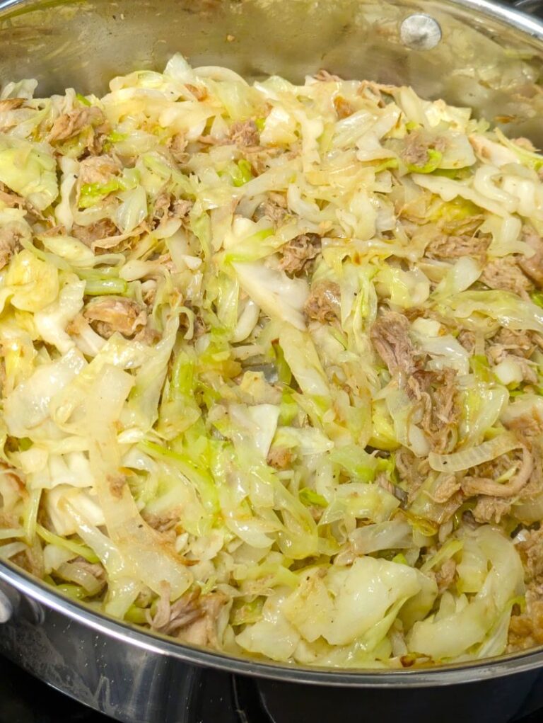 kalua pig and cabbage in a pan