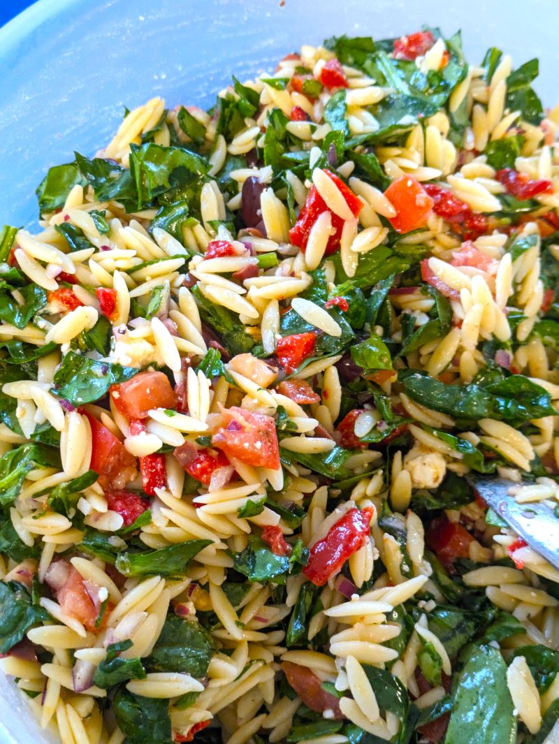 Spinach Orzo Salad (without cucumber) - Balanced Hawaii Eats