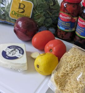 ingredients for spinach orzo salad
