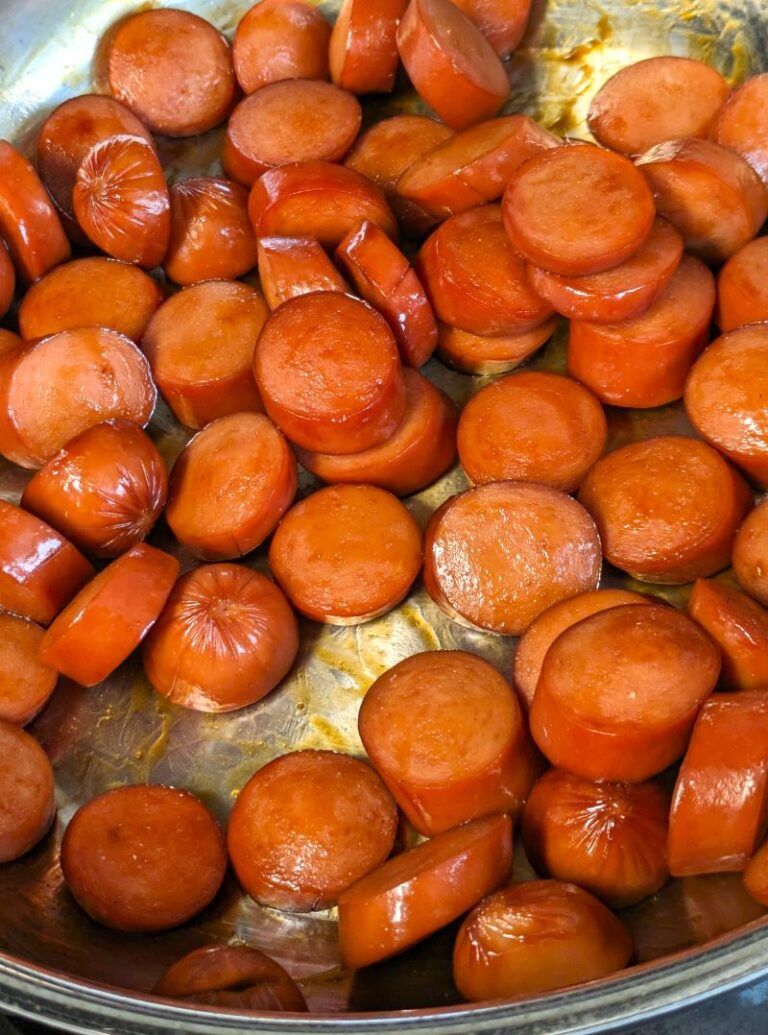 shoyu turkey hot dog in a pan