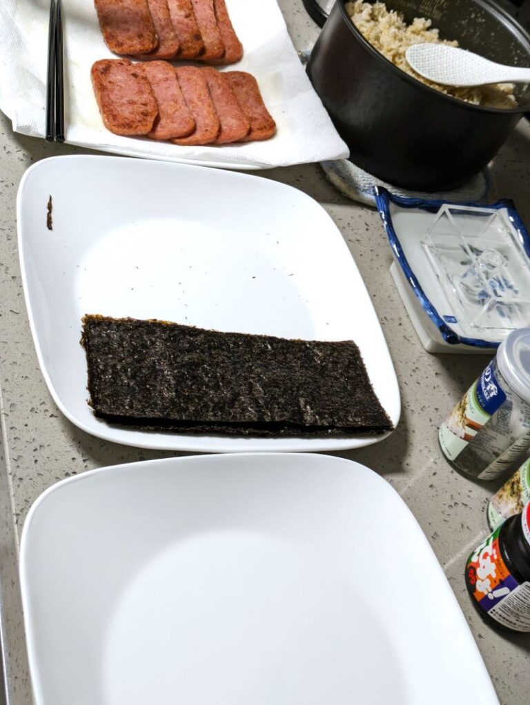 healthier spam musubi making area