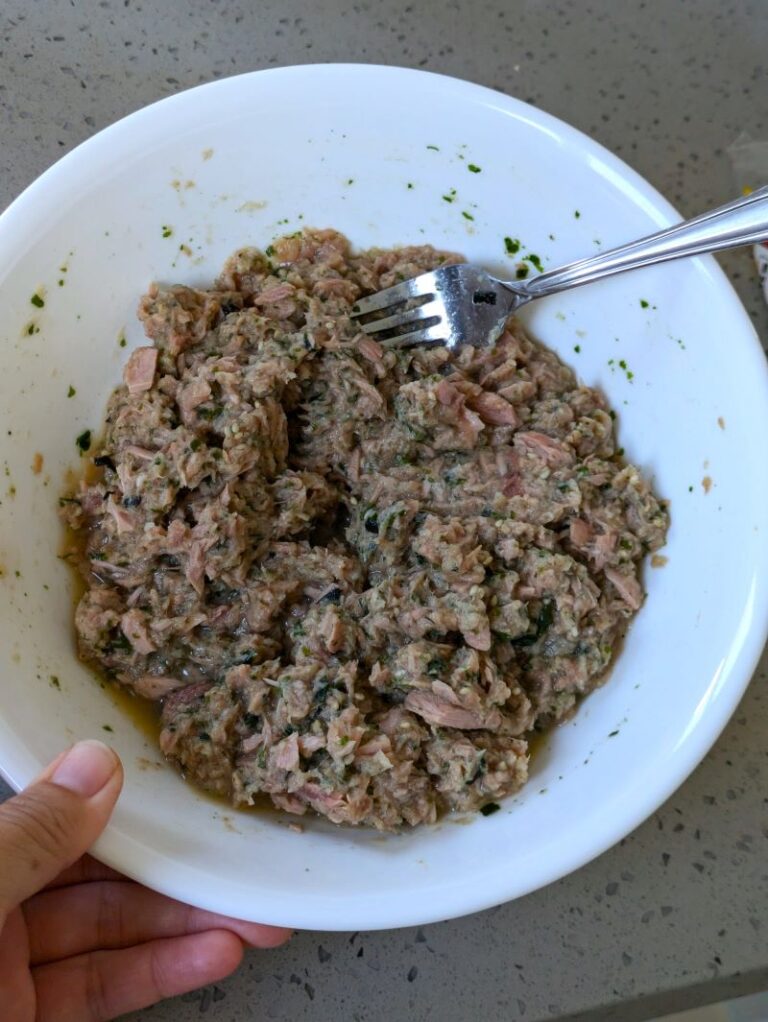 furikake tuna patties mixed in a bowl