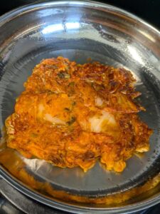 kimchi pancake for one in a pan