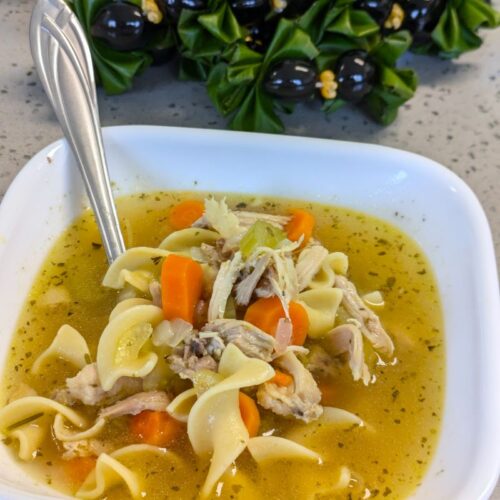 Stove Top Chicken Noodle Soup using frozen chicken