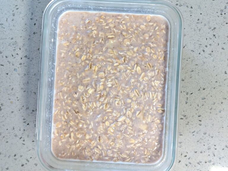 bowl of poi overnight oats after soaking overnight