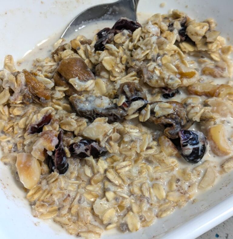 basic muesli recipe in a bowl with warm milk