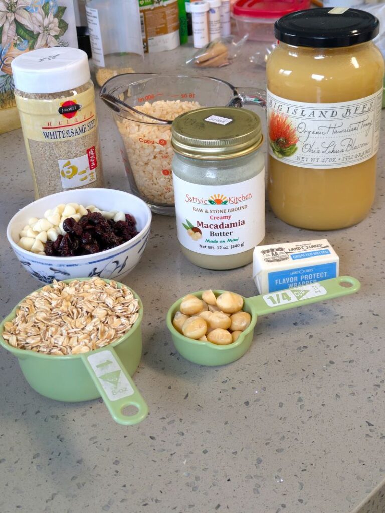 ingredients for cranberry white chocolate macadamia energy bars